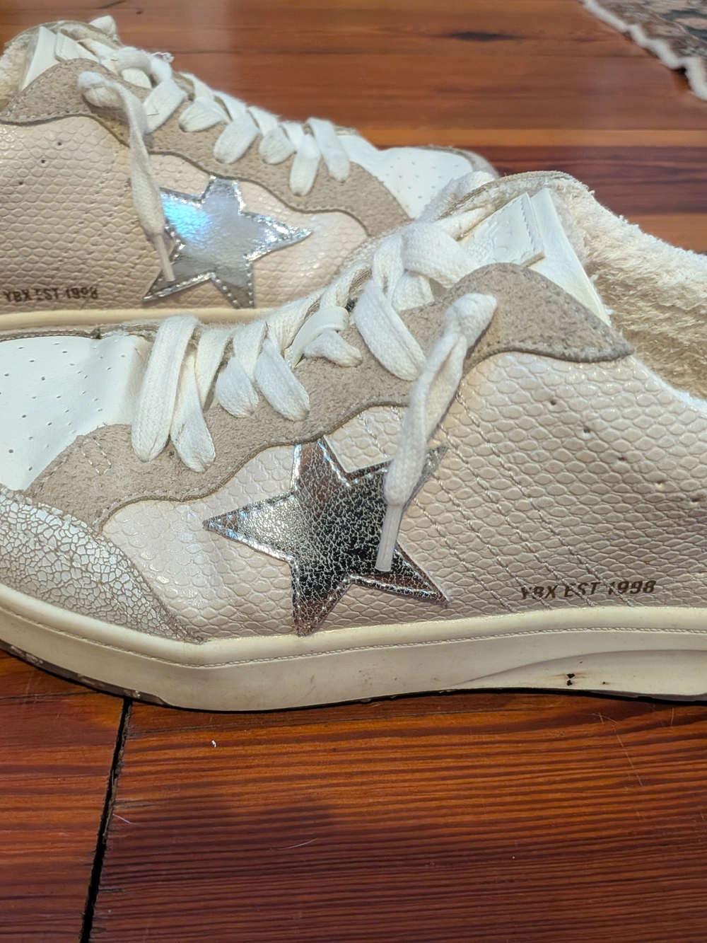 Yellow Box White Sneakers with Silver Star Accent